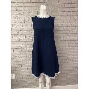 Nanette Lepore Women Navy A-Line Sleeveless Dress with Crochet Trim Size 2